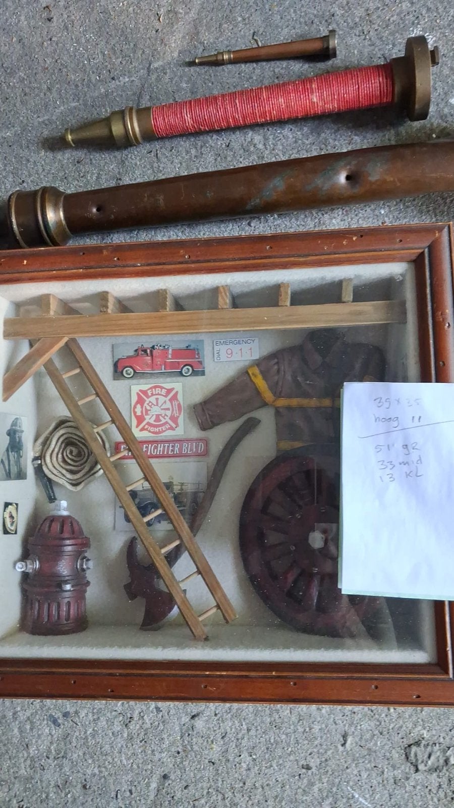 Uniek Brandweer Schilderij met Originele Spuiten USA, Ophalen, Gebruikt