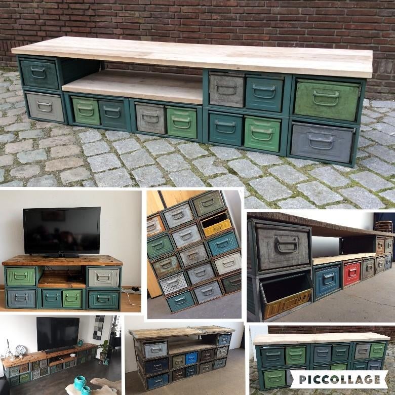 Modulaire TV-kast Ladekast Kast Dressoir Stapelbakken SALE, Gebruikt, Ophalen of Verzenden, Minder dan 100 cm, Metaal