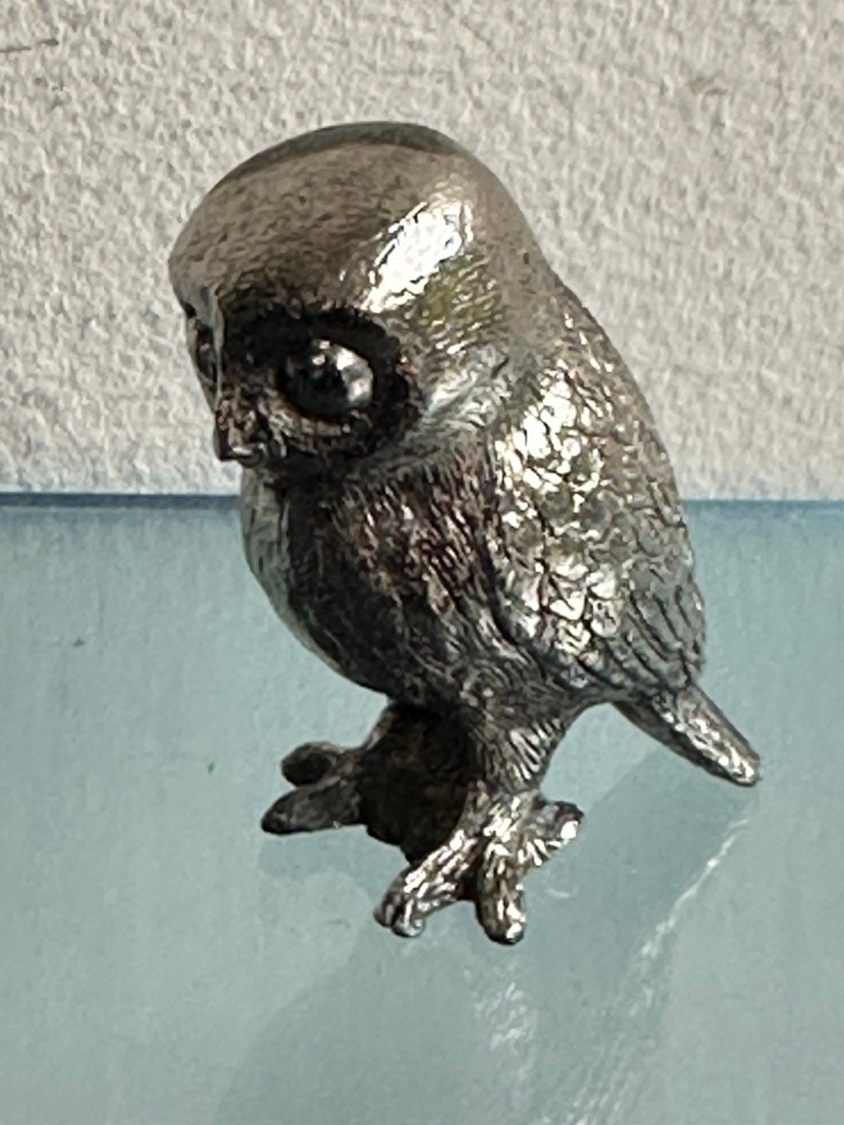 Oud zilver tin Uil beeldje miniatuur, Ophalen of Verzenden, Gebruikt, Vogel, Beeldje of Figuurtje