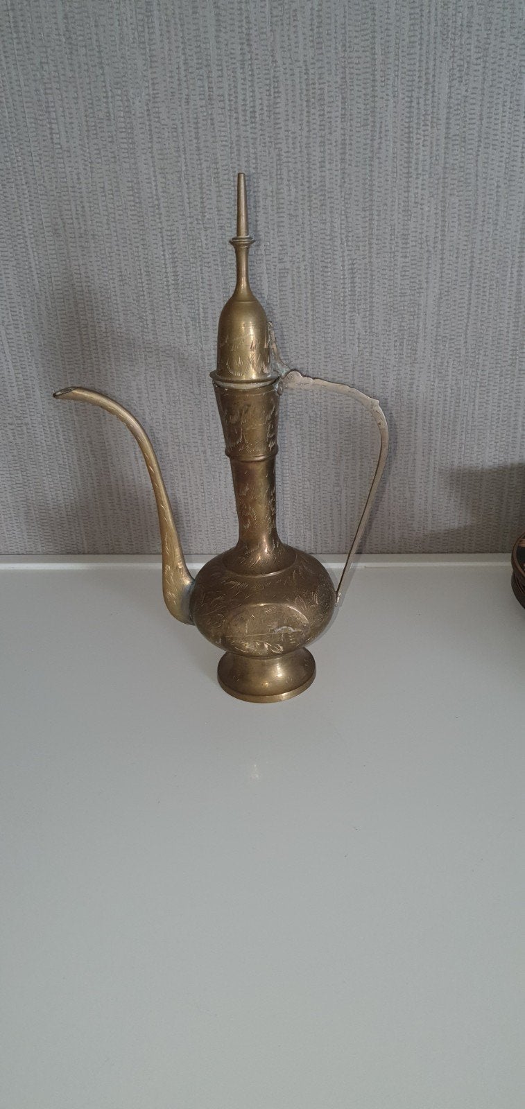 Vintage Koperen Oliekan met Gedetailleerde Gravures, Ophalen of Verzenden