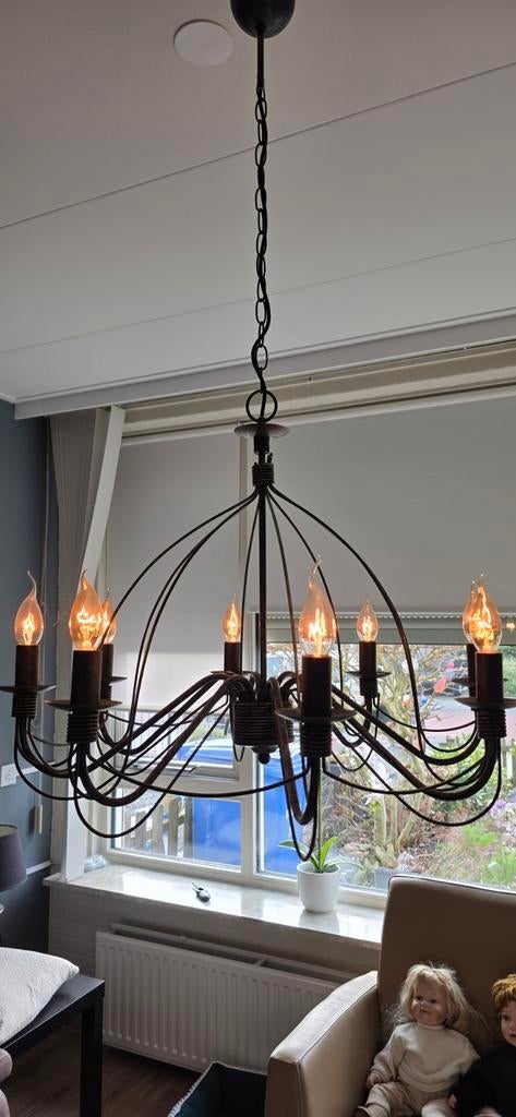 Mooie kroonluchter met 8 lampen, Ophalen, Gebruikt, Metaal, Klassiek, Sfeervol