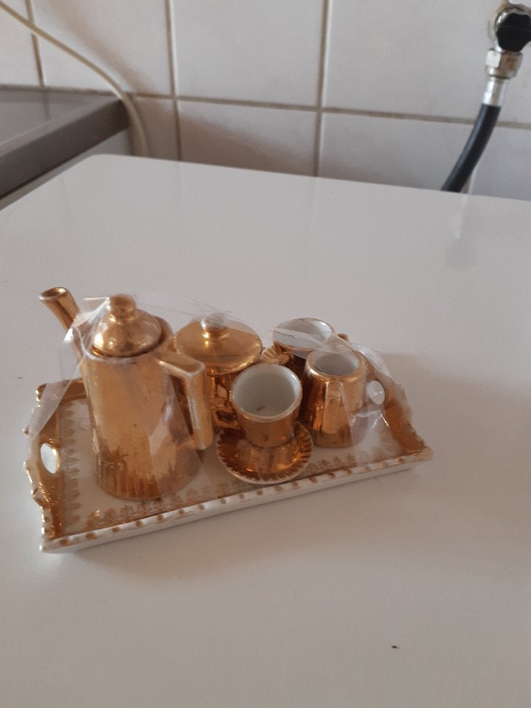 Antiek / vintage miniatuur theeservies goud verguld, Ophalen of Verzenden
