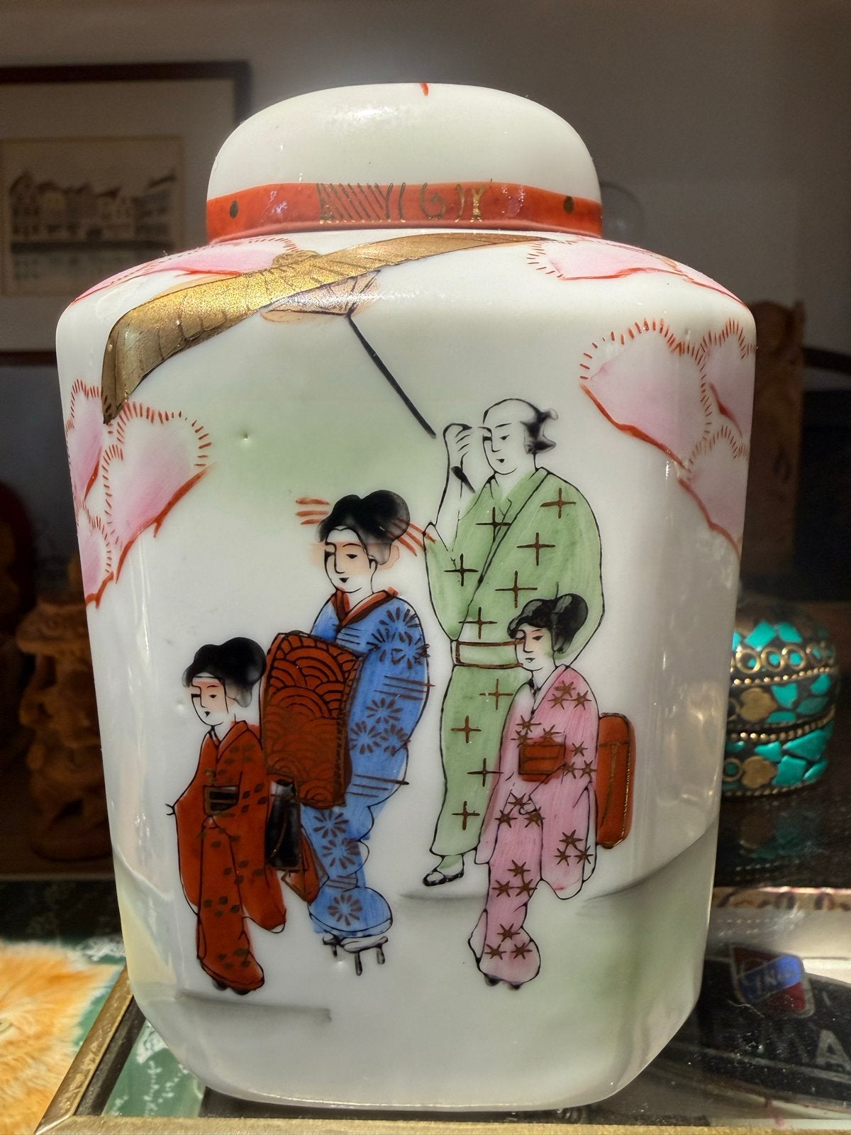 Antieke Japanse Theebus met Handgeschilderde Scènes, Ophalen of Verzenden