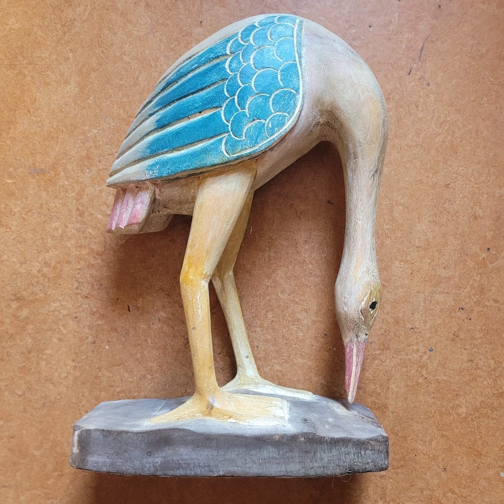 Handgesneden houten Kraanvogel – Balinese stijl – 35 cm hoog, Houtsnijwerk, Ophalen of Verzenden, Handgemaakt, 20 - 50 cm