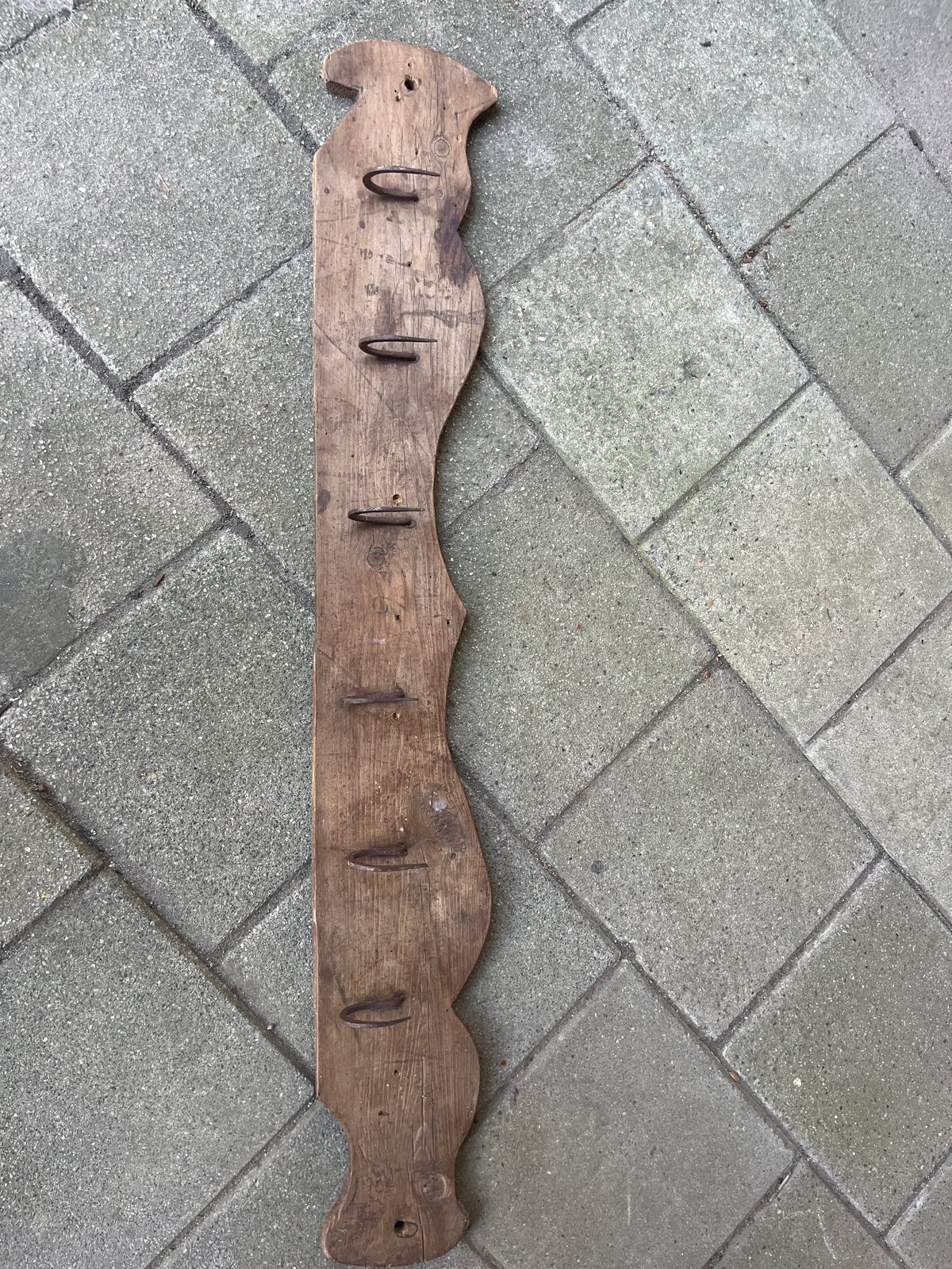 Vintage houten wandkapstok- industrieel!!, Gebruikt, 100 tot 150 cm, Hout, Ophalen