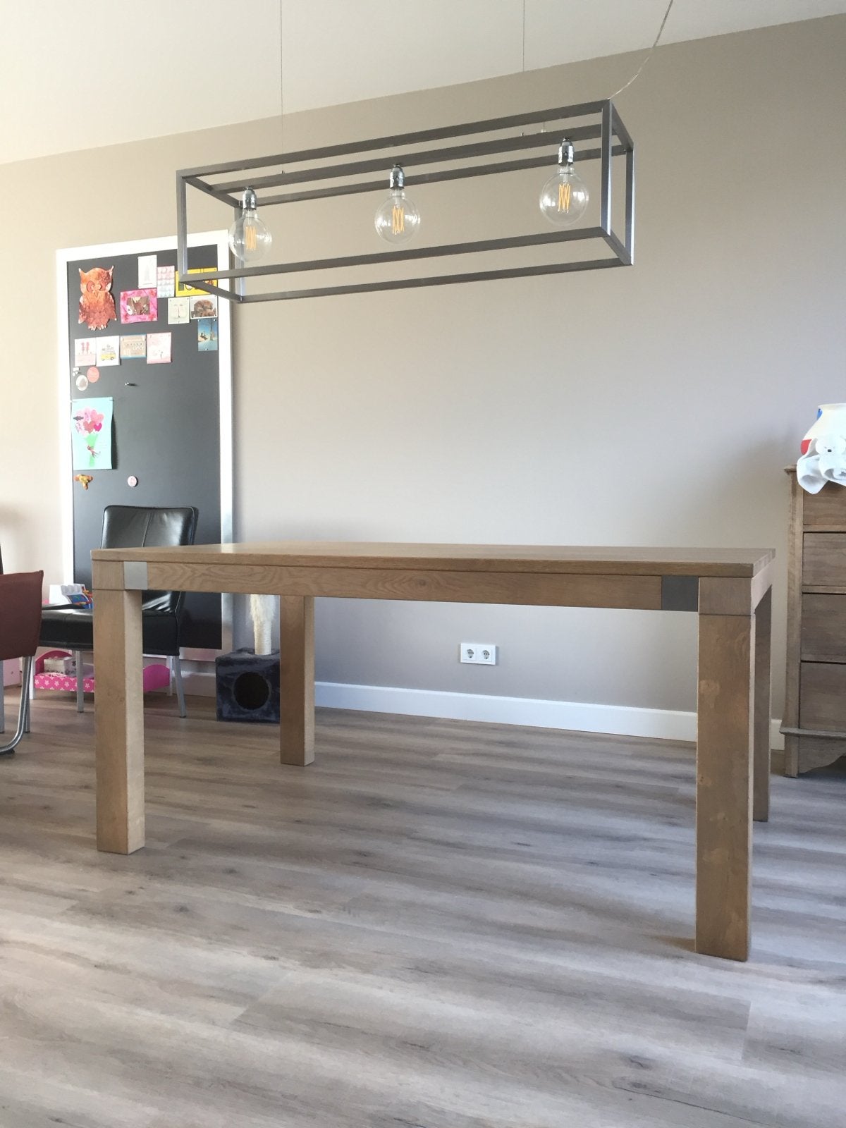 Eikenhouten Tafelset: Salontafel & Eettafel met RVS accenten, Ophalen, Gebruikt, 100 tot 150 cm, Eikenhout