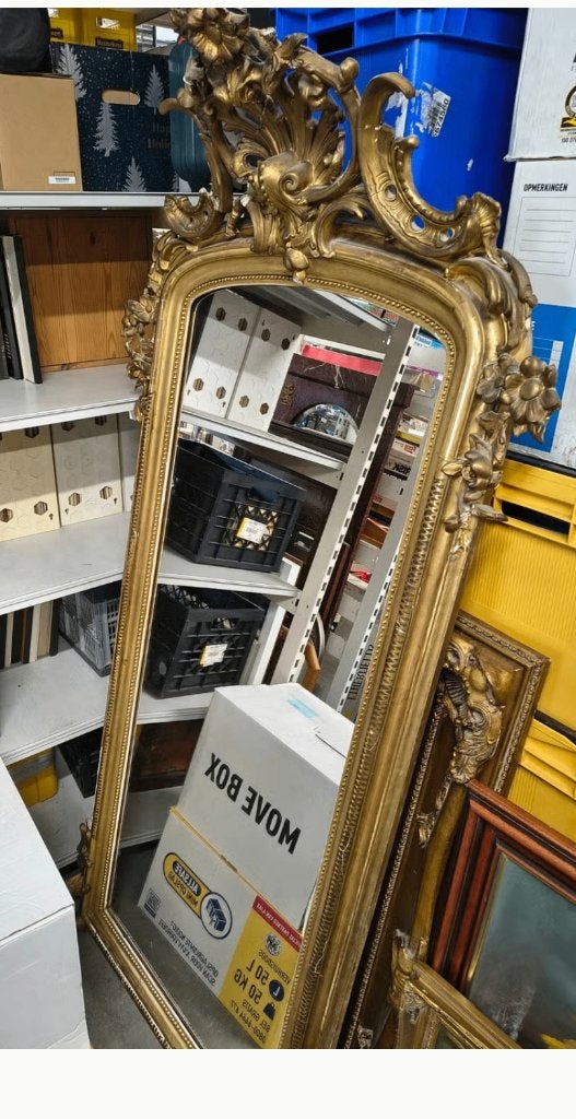 grote Spiegel antiek met fraaie lijst, Ophalen, Overige vormen, 50 tot 100 cm
