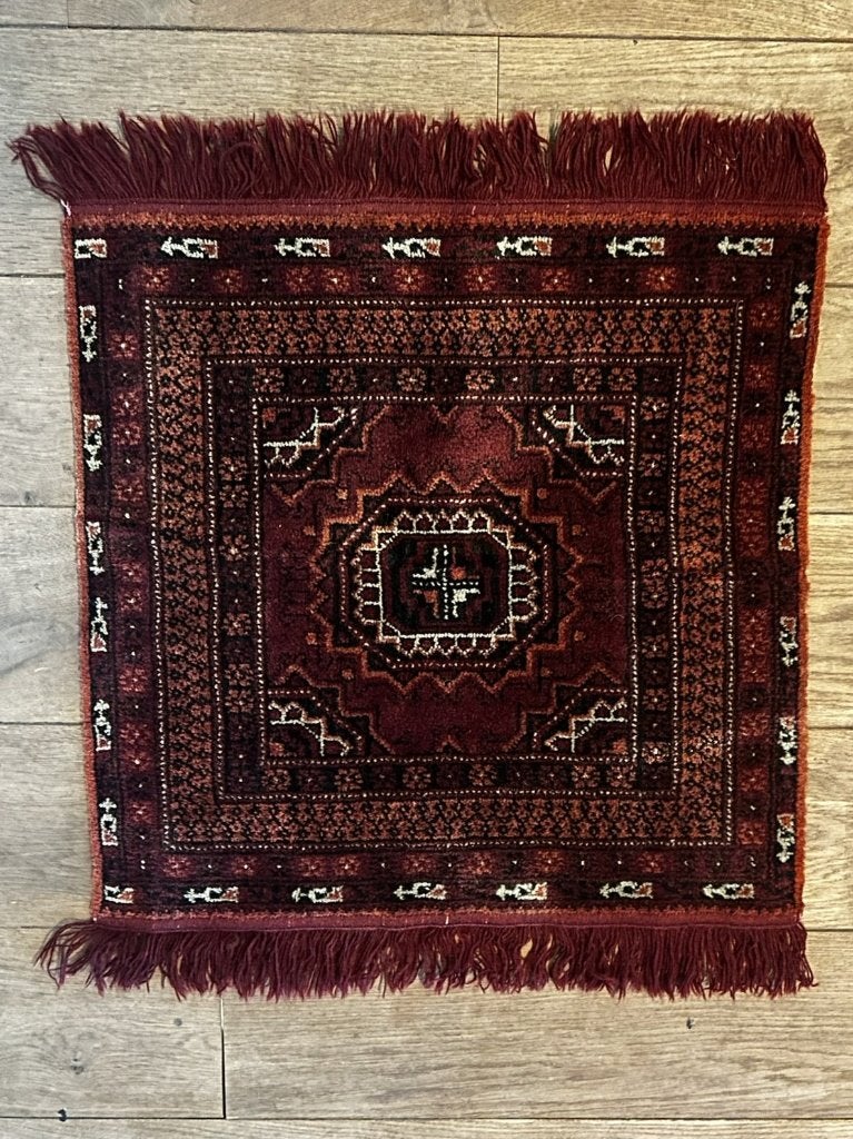 Vintage Turkmeens kleedje, bordeauxrood, 80 x 67 cm, Ophalen of Verzenden
