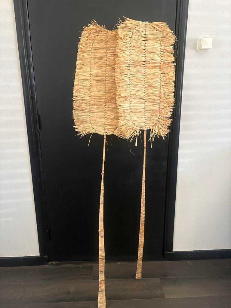 2x Decoratie waaiers raffia 31x160cm Xenos, Huis en Inrichting, Woonaccessoires | Overige, Zo goed als nieuw, Natuurlijk materiaal