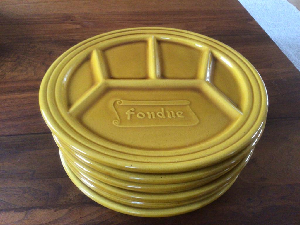 6 vintage okergele fondueborden Ceramica Ternana Otricoli, Ophalen, Keramiek, Overige stijlen