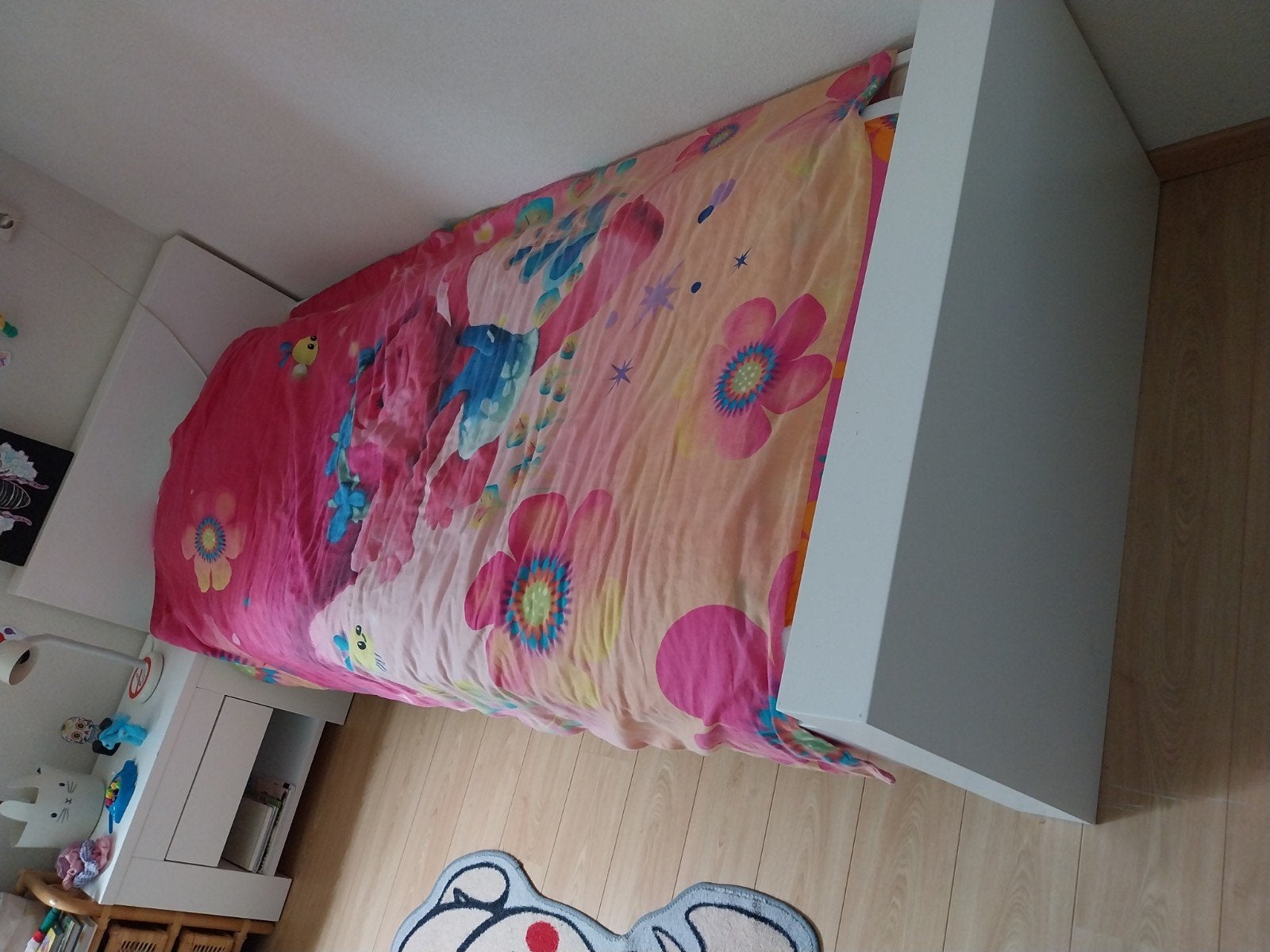 Eenpersoonsbed met nachtkastje - 220x97 cm, Huis en Inrichting, Ophalen, Gebruikt, Eenpersoons, Wit