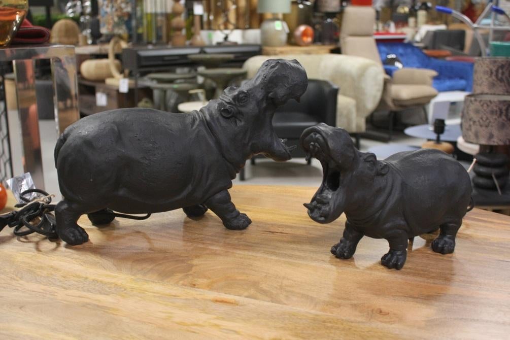 2 x hippe tafellamp HIPPO Light & Living nijlpaard zwart, Ophalen of Verzenden, Zo goed als nieuw