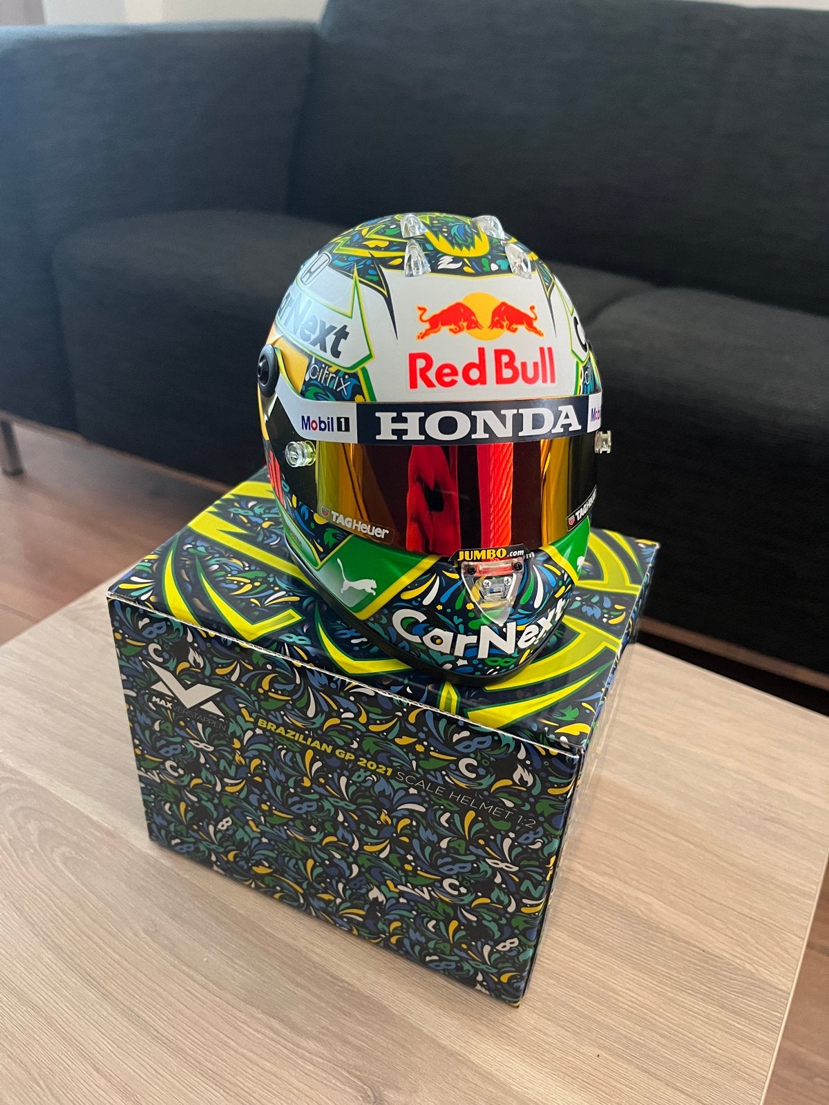 Max Verstappen Brazilië GP 2021 helm 1:2 schaalmodel, Verzamelen, Verzenden, Nieuw, Formule 1