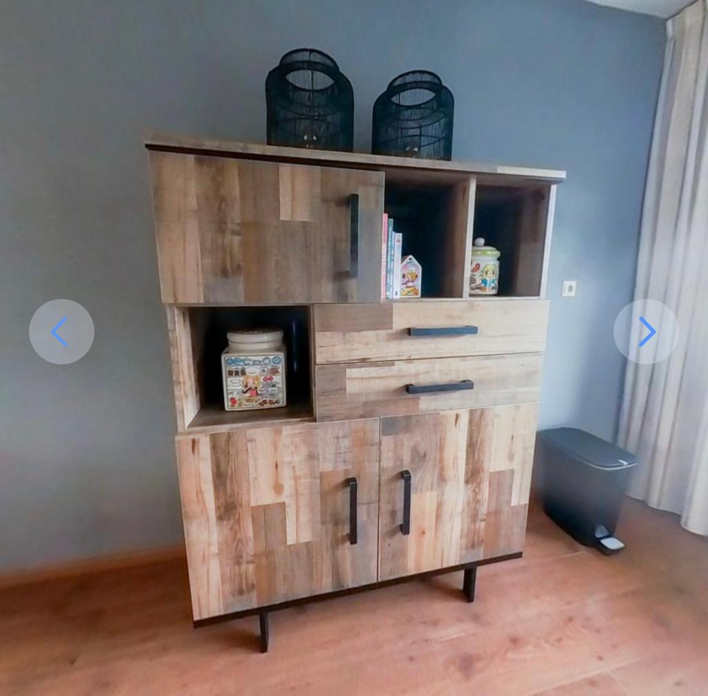 Unieke mango houten kast met industriële accenten, Ophalen, 100 tot 150 cm, Zo goed als nieuw, 150 tot 200 cm