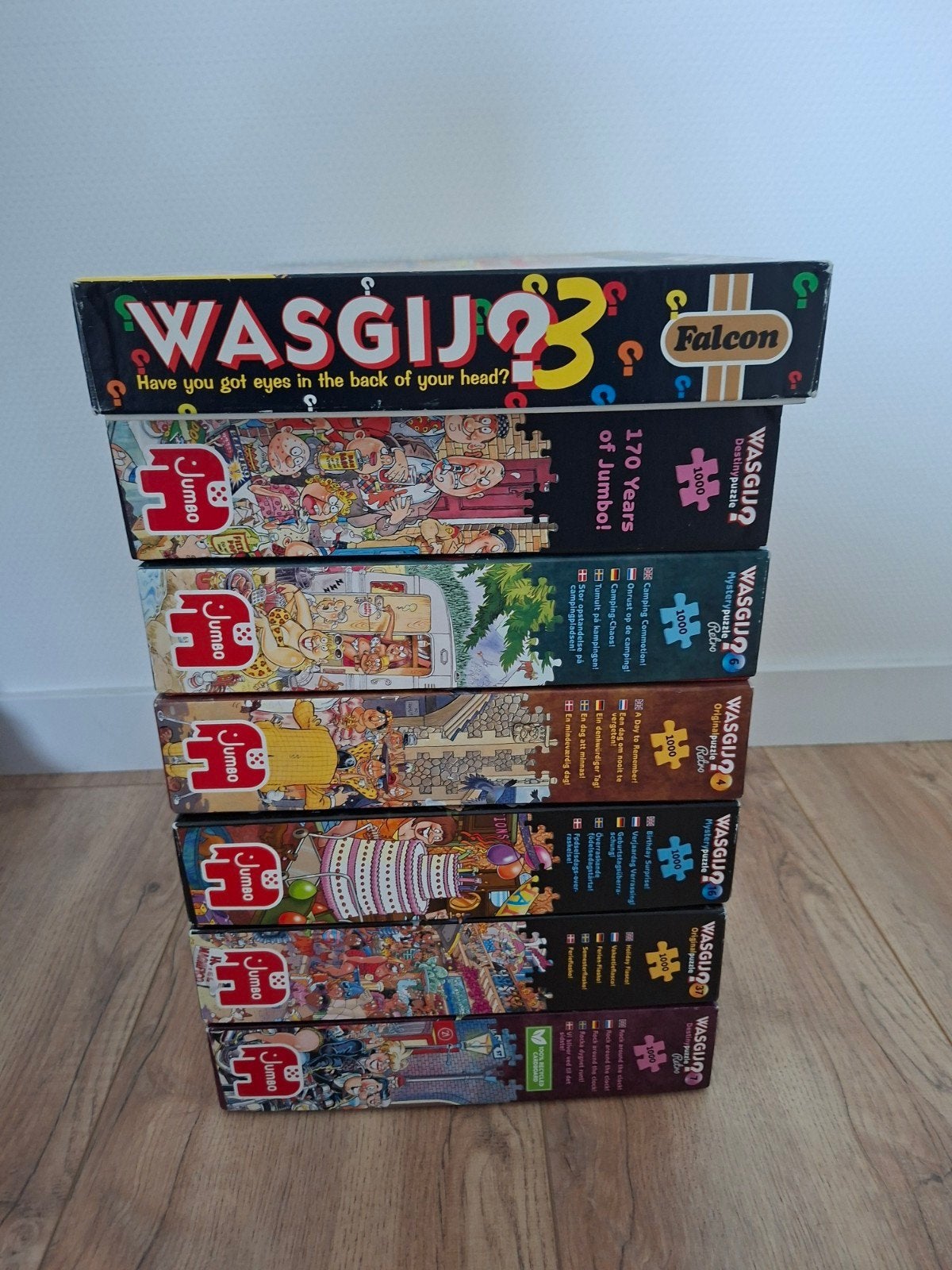 9 Wasgij Puzzels (8x 1000 stukjes, 1x 950 stukjes), Hobby en Vrije tijd, Ophalen, 500 t/m 1500 stukjes, Zo goed als nieuw, Legpuzzel