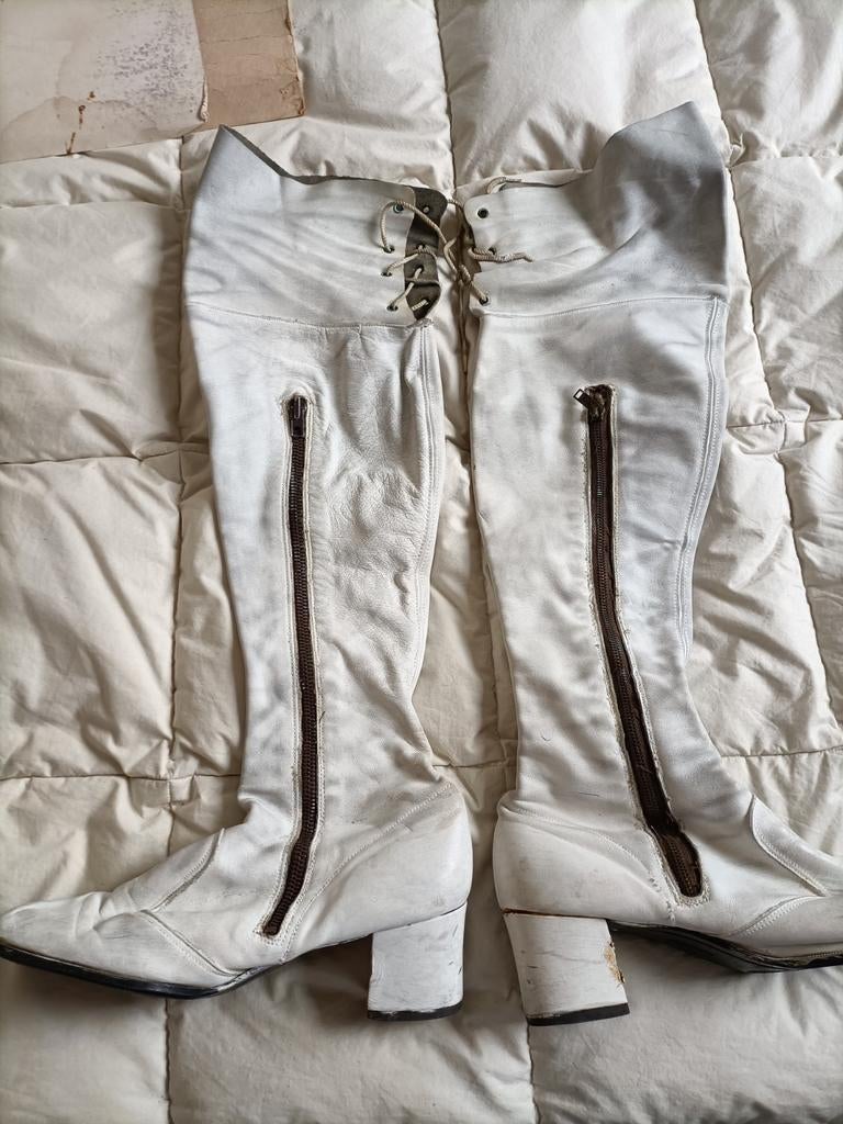 Witte leren hoge laarzen Niki, mt 40/41, hak 5cm, hgte 58cm, Ophalen of Verzenden