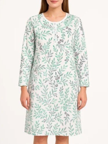 Gewatteerde nachtjapon met olijfprint en polokraag, Kleding | Dames, Maat 38/40 (M), Onbekend@voorbeeld.com, Onbekend, Nieuw