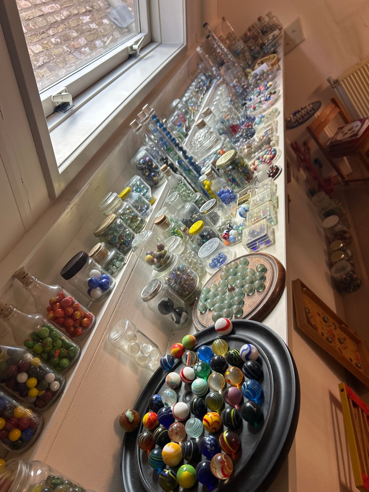 Grote collectie knikkers in diverse potten en flessen, Ophalen of Verzenden, Gebruikt