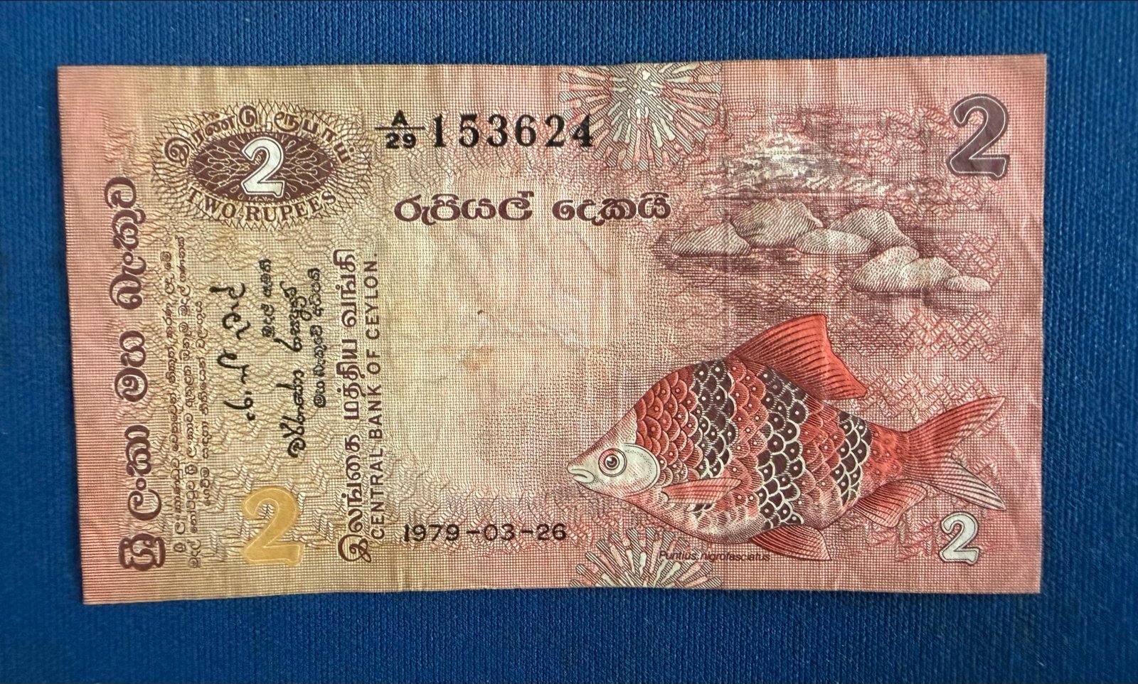 Ceylon 2 Rupees biljet 1979 - Vis, hagedis en vlinder, Ophalen of Verzenden, Overige landen, Los biljet