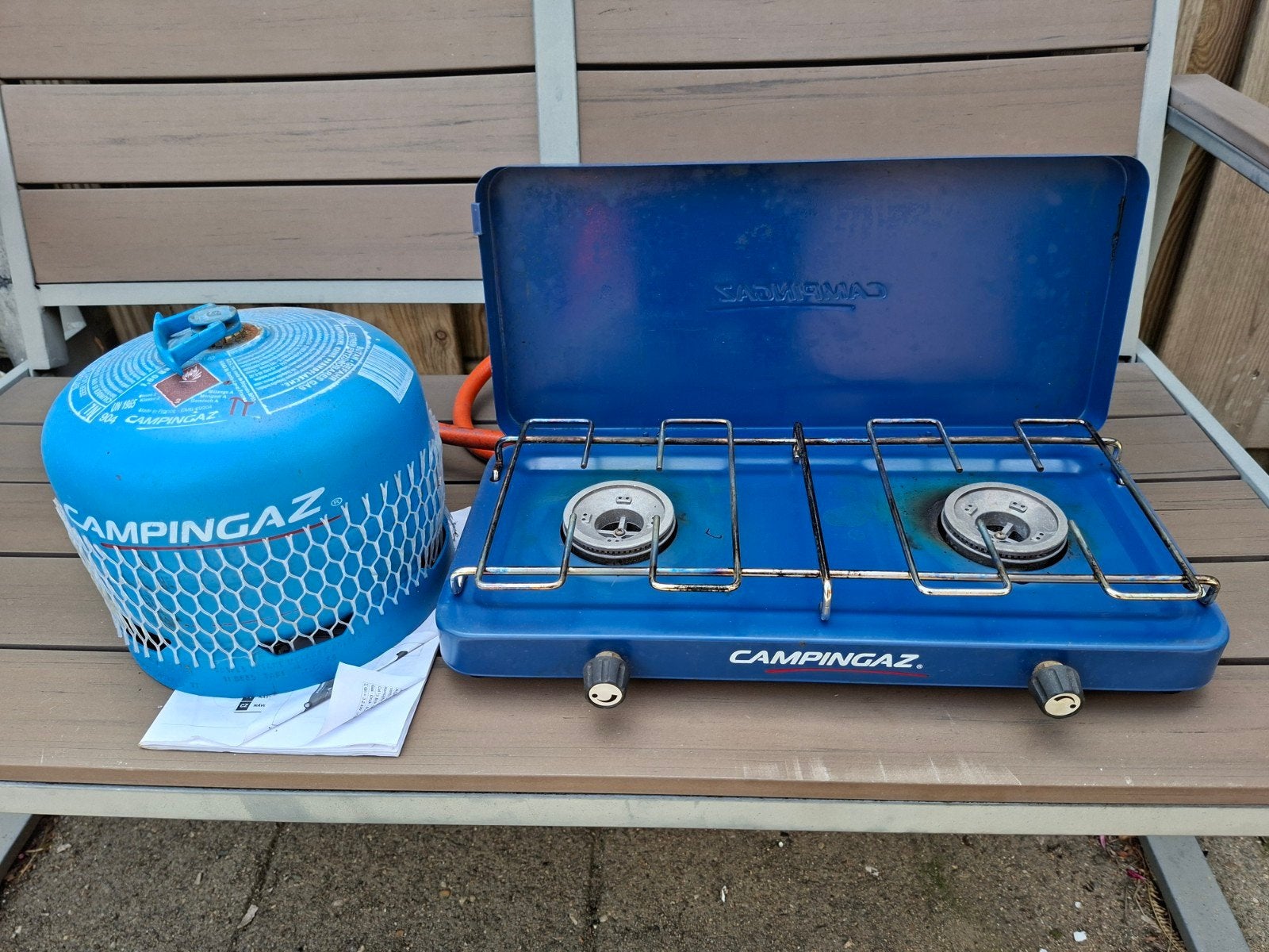 Campingaz 2-pits gasstel met gasfles, Caravans en Kamperen, Kampeeraccessoires, Ophalen, Gebruikt