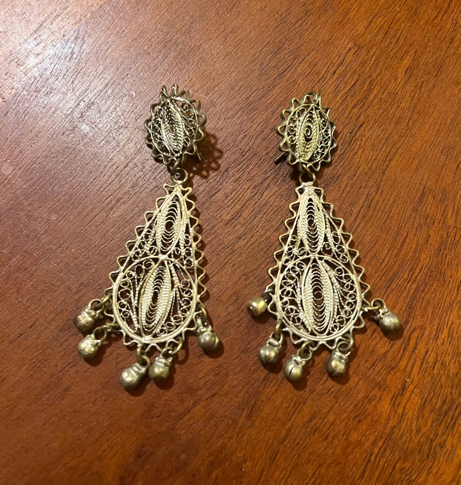 Vintage prinses oorbellen filigrain verzilverde oorhangers, Hangers, Ophalen of Verzenden, Zo goed als nieuw, Zilver