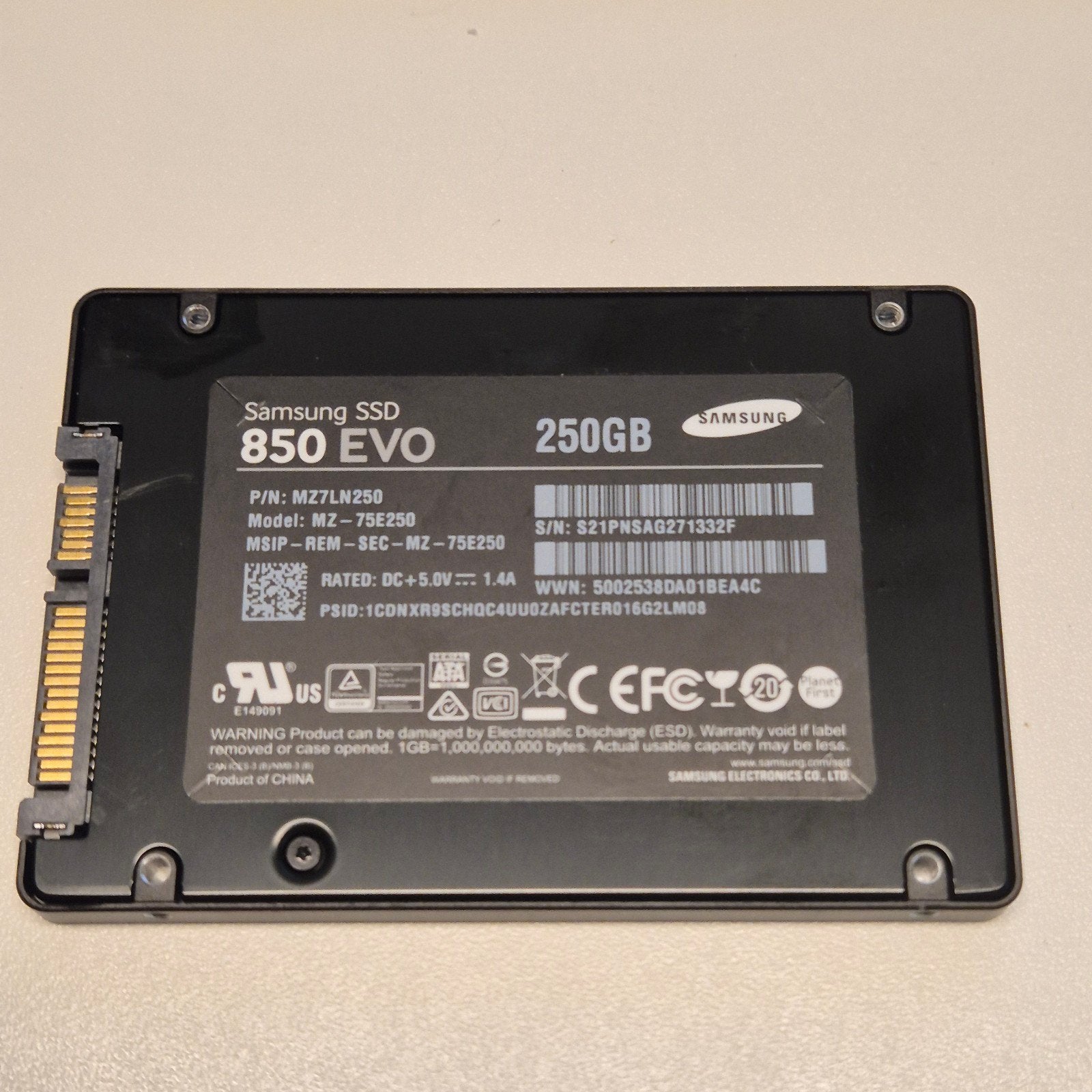 Samsung 850 EVO 250GB SSD 2,5"Sata, Computers en Software, Harde schijven, Intern, Gebruikt, Verzenden, 250 GB