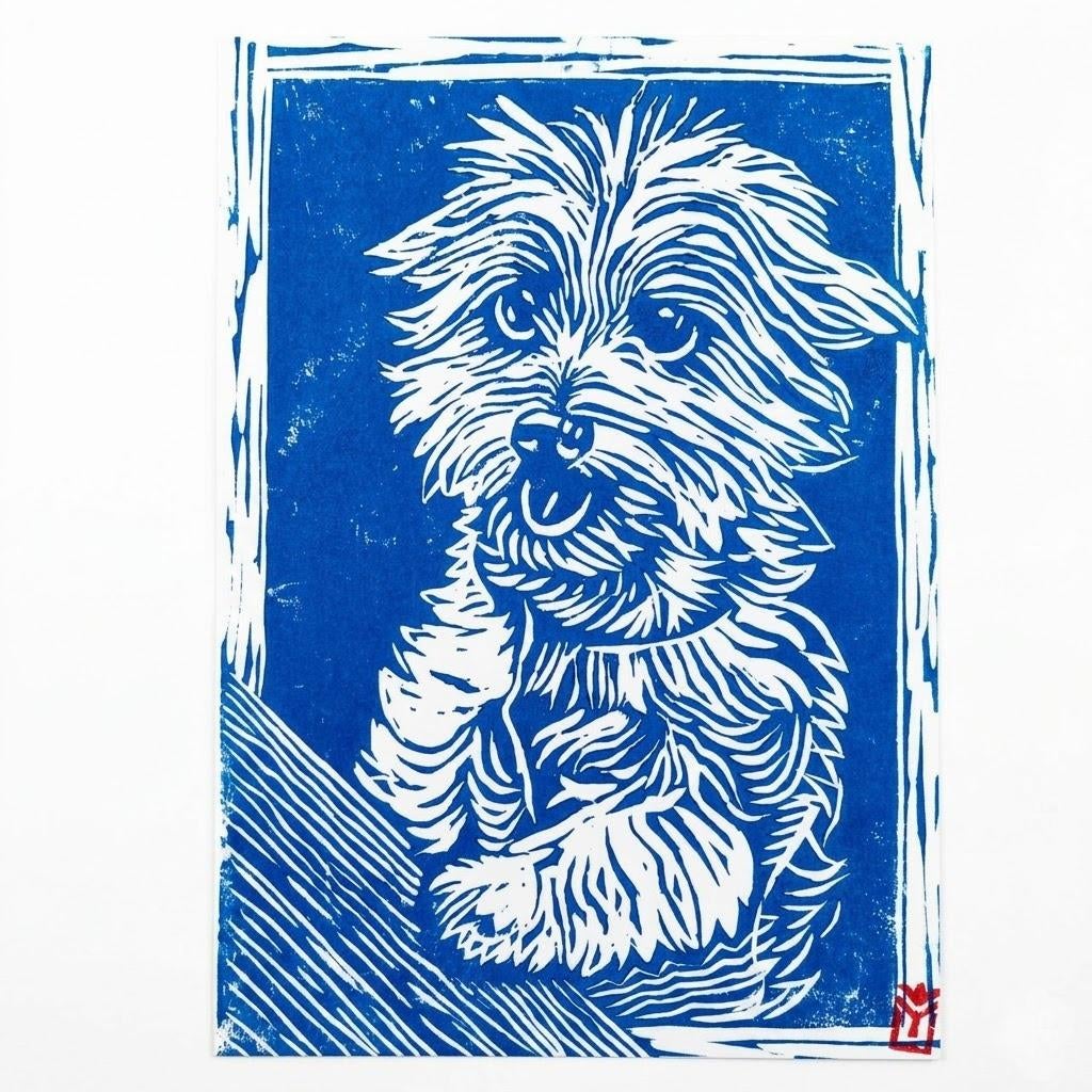 Custom Linocut Dog Portrait, Antiek en Kunst, Ophalen of Verzenden, Origineel
