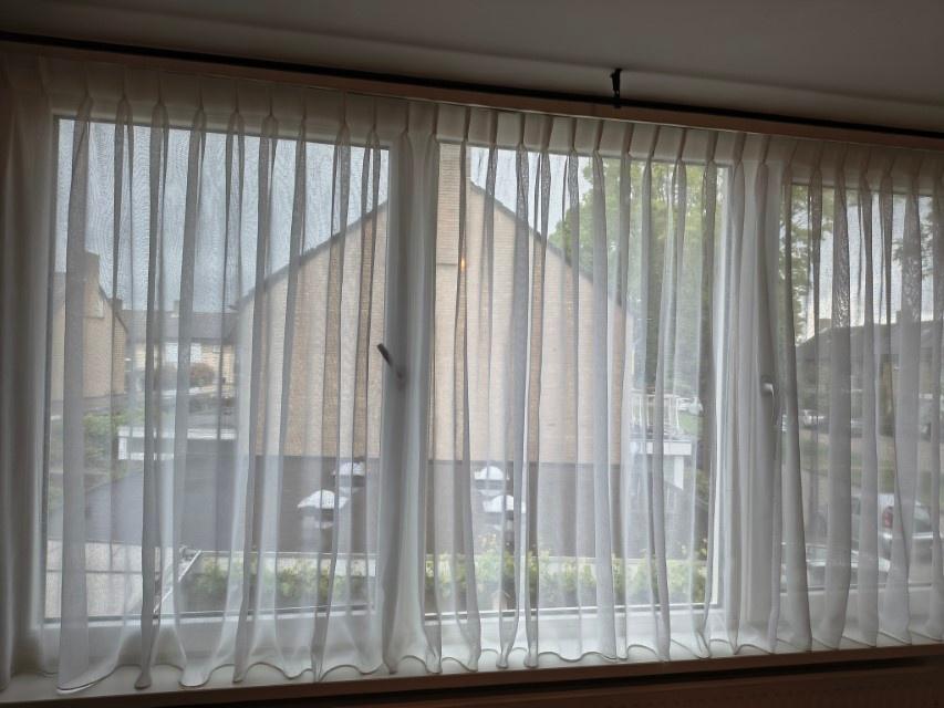 * Witte transparante linnenlook vitrage 328 x 156 cm incl. *, Ophalen of Verzenden, Zo goed als nieuw, Wit