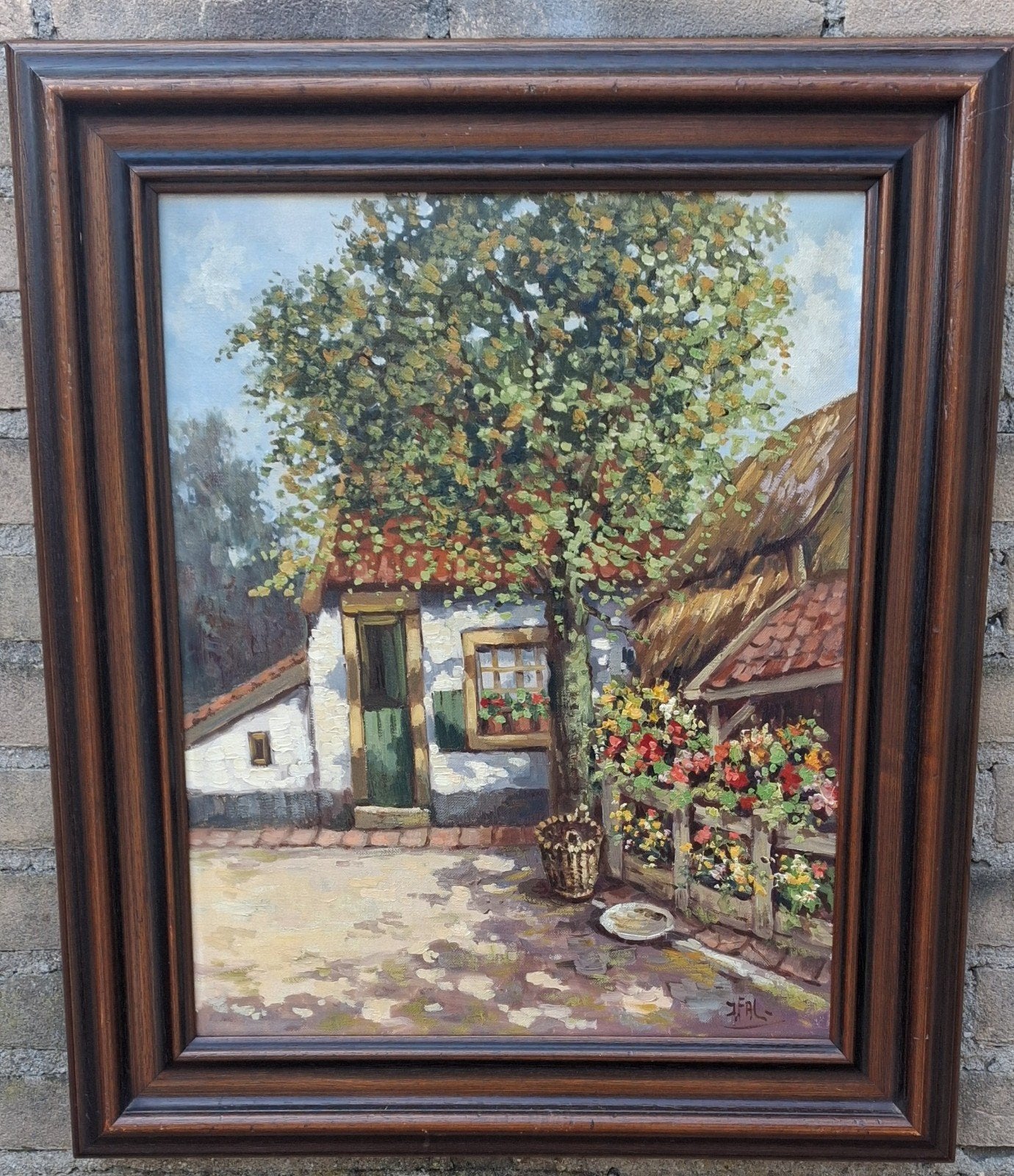 J.Fal, Sfeervol landelijk tafereel.  Olie/doek.  55/64 cm., Antiek en Kunst, Kunst | Schilderijen | Modern, Ophalen, Handgeschilderd