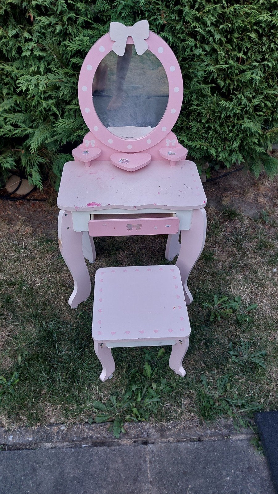 Roze houten kaptafel met krukje voor kinderen, Ophalen, Gebruikt, Overige typen