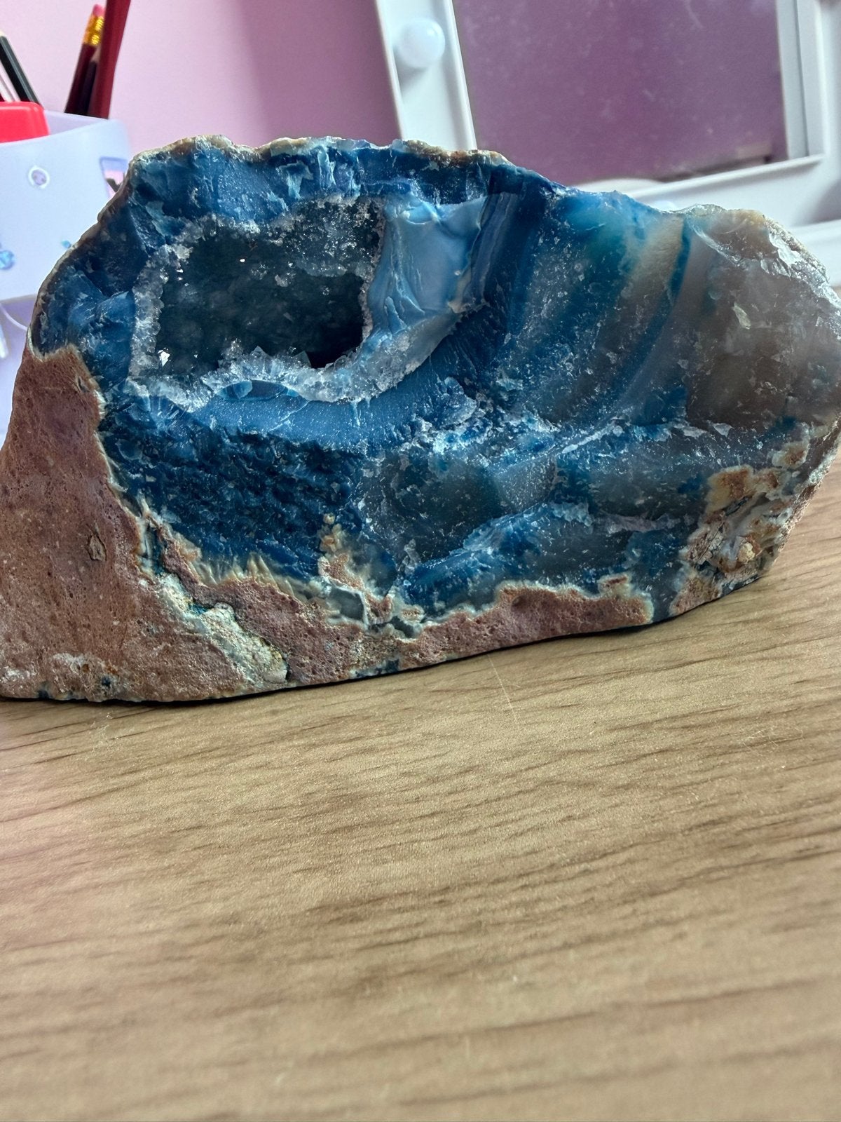 Groot Blauw Geverfd Agaat Stuk - Decoratief Mineraal, Verzamelen, Ophalen of Verzenden, Mineraal