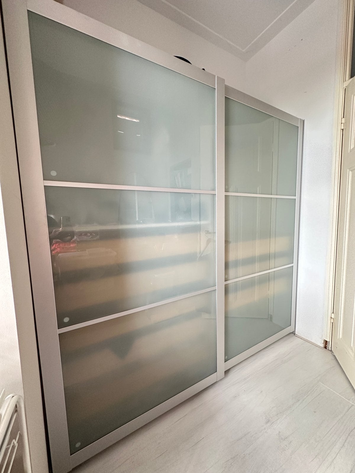 Ikea Pax schuifdeuren twee, aluminium melkglas  200 x 201 cm, Ophalen, Overige materialen, Gebruikt, 200 cm of meer