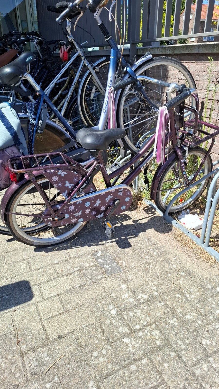 Paarse kinderfiets popal, Ophalen, Terugtraprem, Gebruikt, Handrem