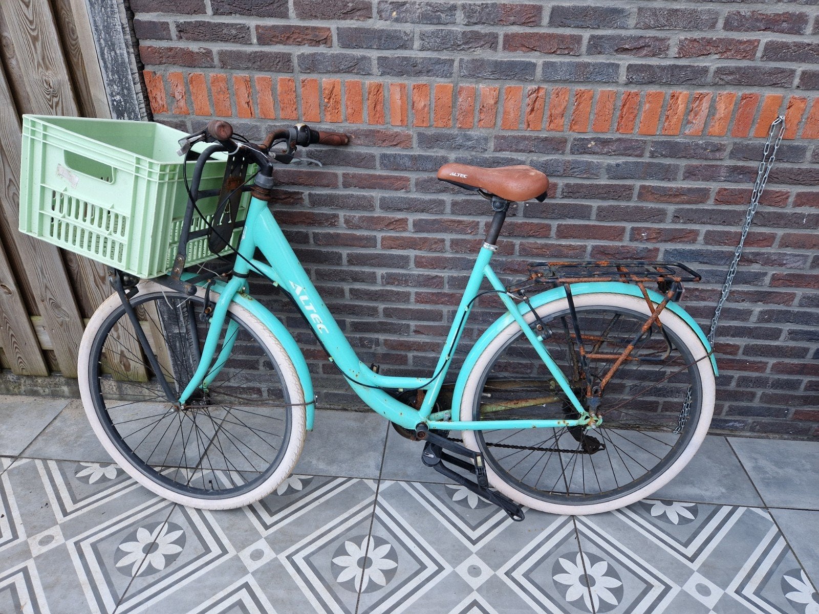 Altec damesfiets met krat - Turquoise, Versnellingen, Ophalen, Overige merken, 53 tot 56 cm
