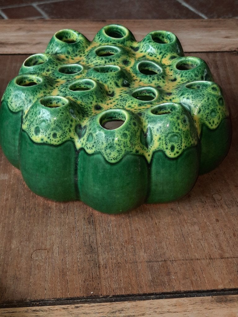 Groen geel vaas.Pom Pom lijn, Ophalen of Verzenden, Geel, Steen/keramiek