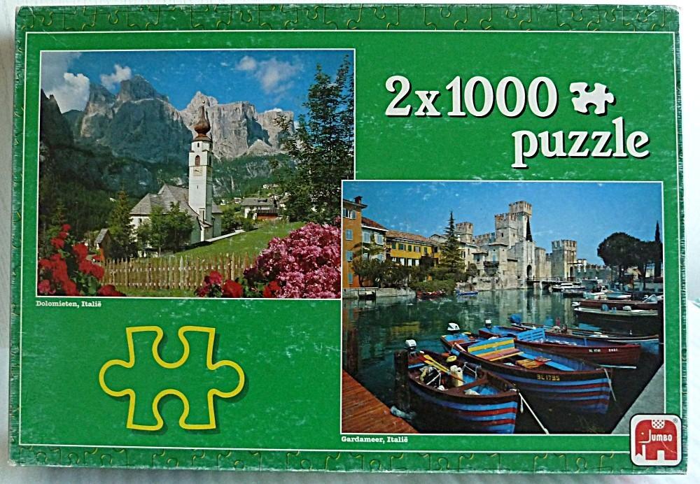 Puzzels 2-in-1 doos 1000 stukjes Jumbo, Ophalen of Verzenden, 500 t/m 1500 stukjes, Gebruikt, Legpuzzel