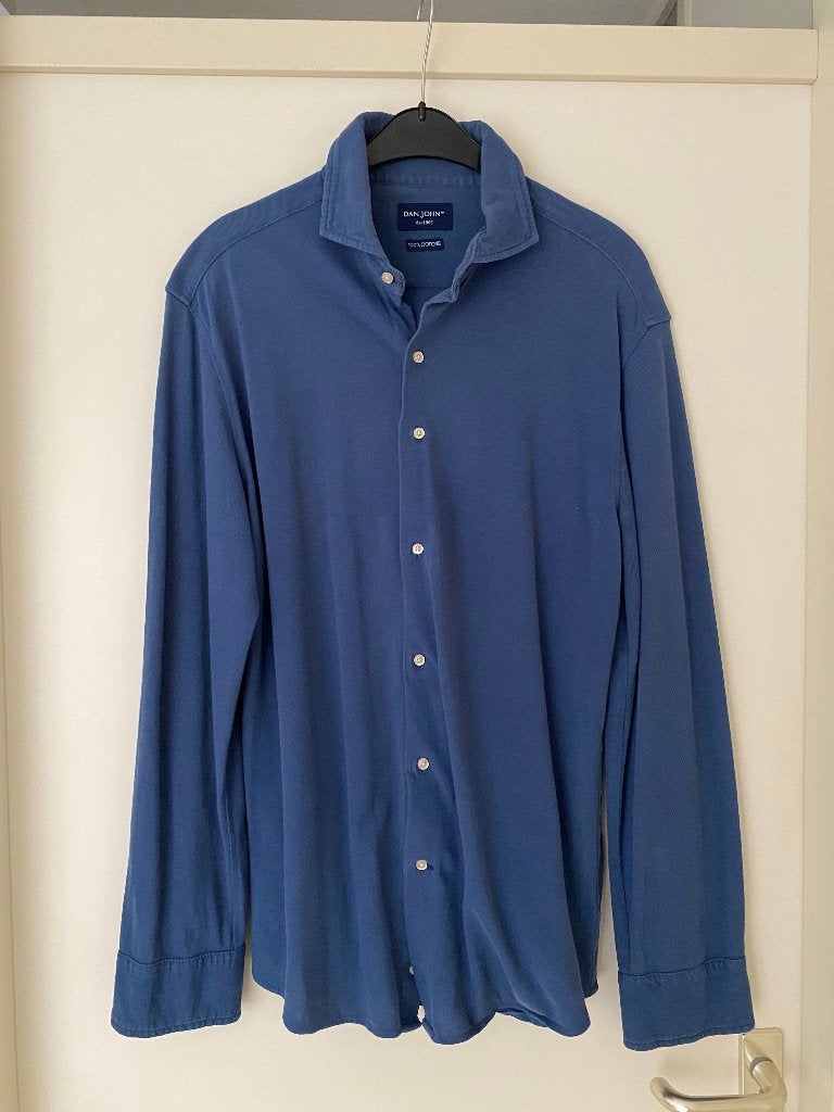 Dan John overhemd maat 43 in blauw, Blauw, Ophalen of Verzenden, Gedragen, Halswijdte 43/44 (XL)