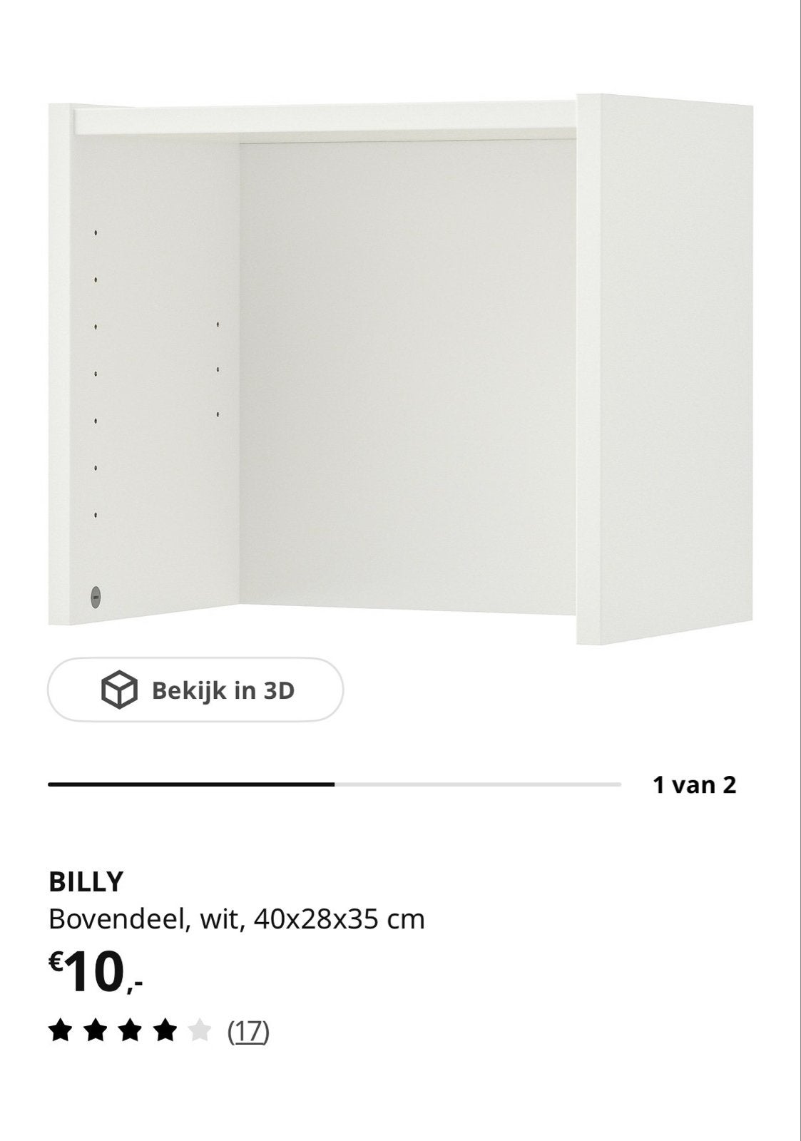 2x IKEA BILLY Bovendeel wit 40x28x35 cm, Huis en Inrichting, Ophalen, Met plank(en), Minder dan 50 cm, Gebruikt