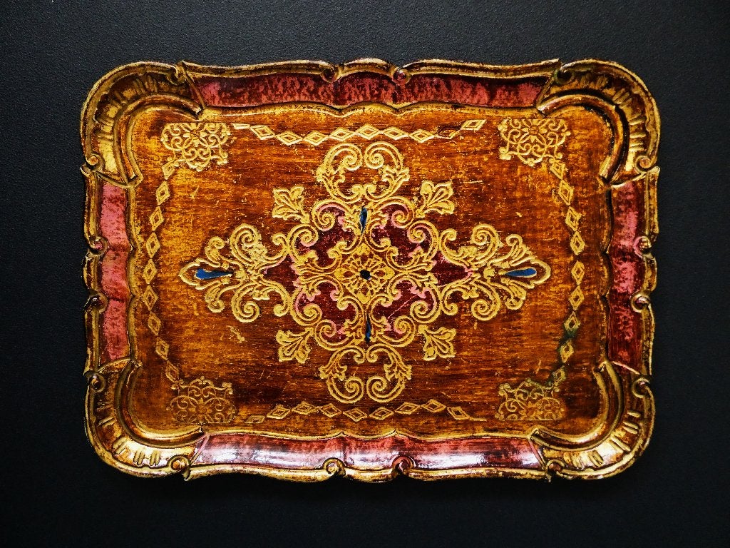 Italiaans dienblad / serveerblad bruin roze blauw en goud, Antiek en Kunst, Curiosa en Brocante, Ophalen of Verzenden