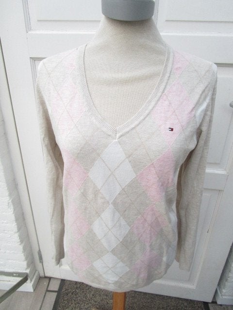Tommy Hilfiger dames argyle stretch top/trui, maat (ruime) M, Meerkleurig, Zo goed als nieuw, Lange mouw, Tommy Hilfiger