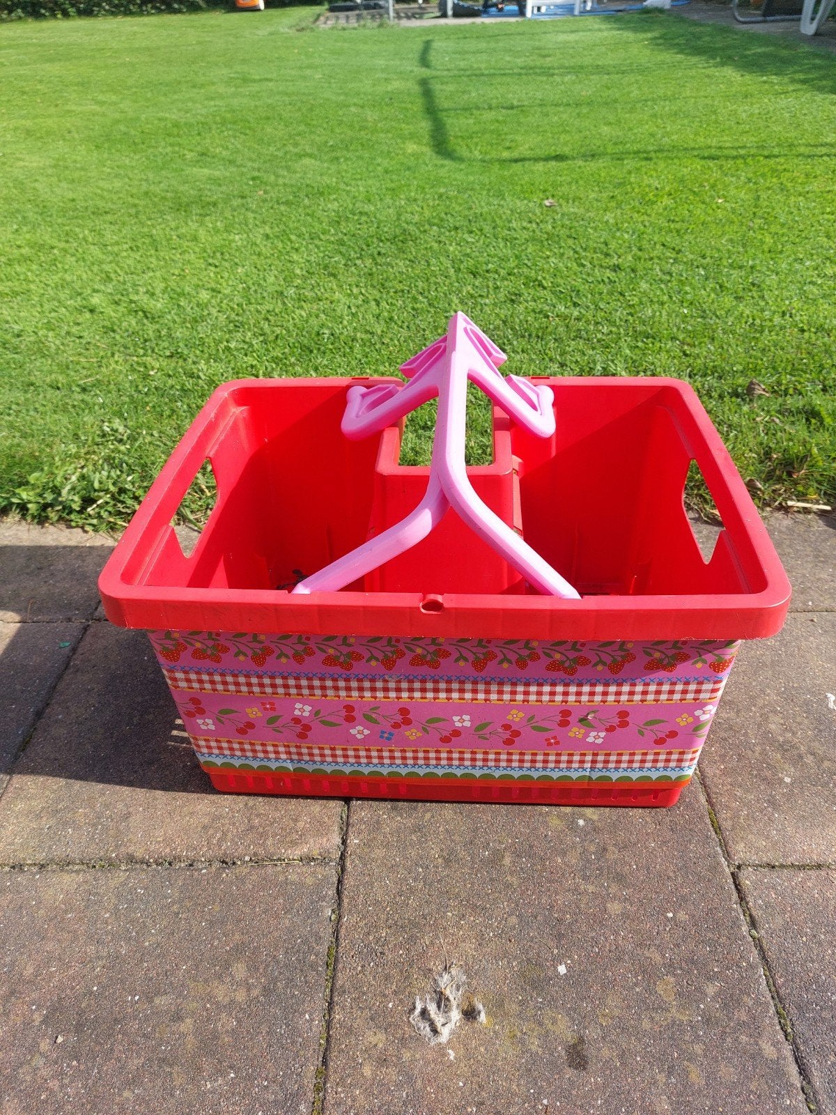 Roze Rood Gebloemd Fietskrat met Stuurbevestiging, Fietsen en Brommers, Ophalen, Gebruikt, Fietskrat, Stuurbevestiging