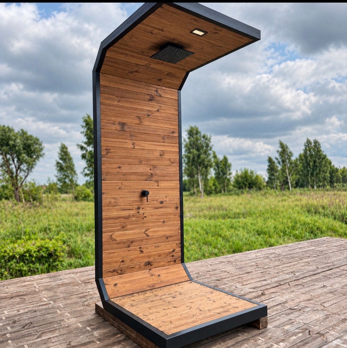 Luxe Buitendouche met Hout en Metaal Design, Ophalen of Verzenden, Nieuw, Chroom, Douche