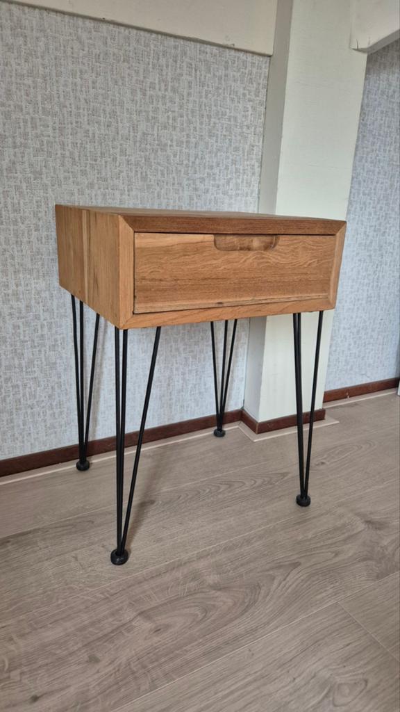 Bijzettafel/nachtkastje teakhout, Huis en Inrichting, Tafels | Bijzettafels, Minder dan 55 cm, Zo goed als nieuw, Rechthoekig