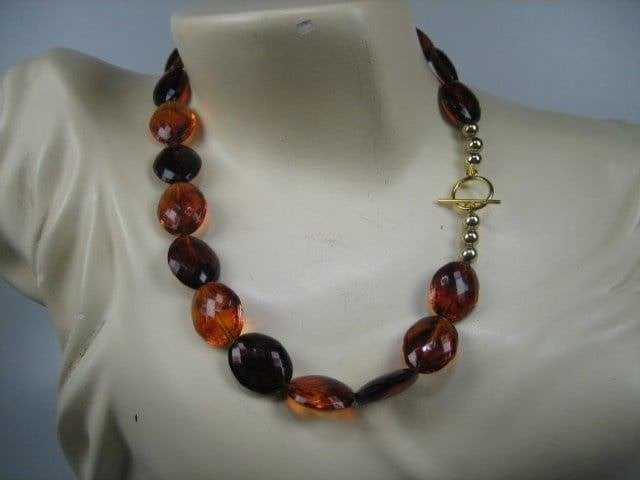 Amber ovaal exclusief collier met kapittelstokje etc., Sieraden, Tassen en Uiterlijk, Antieke sieraden, Ketting, Goud, Met edelsteen