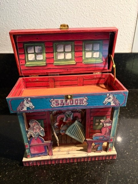 saloon western muziekdoos speeldoos sieraden doos jaren '60, Ophalen of Verzenden