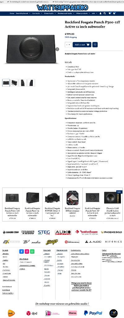Rockford Fosgate Punch P300-12T Active 12 inch subwoofer, Audio Design, Nieuw, Am Breilingsweg 3, 76709 Kronau, Duitsland, Ophalen of Verzenden