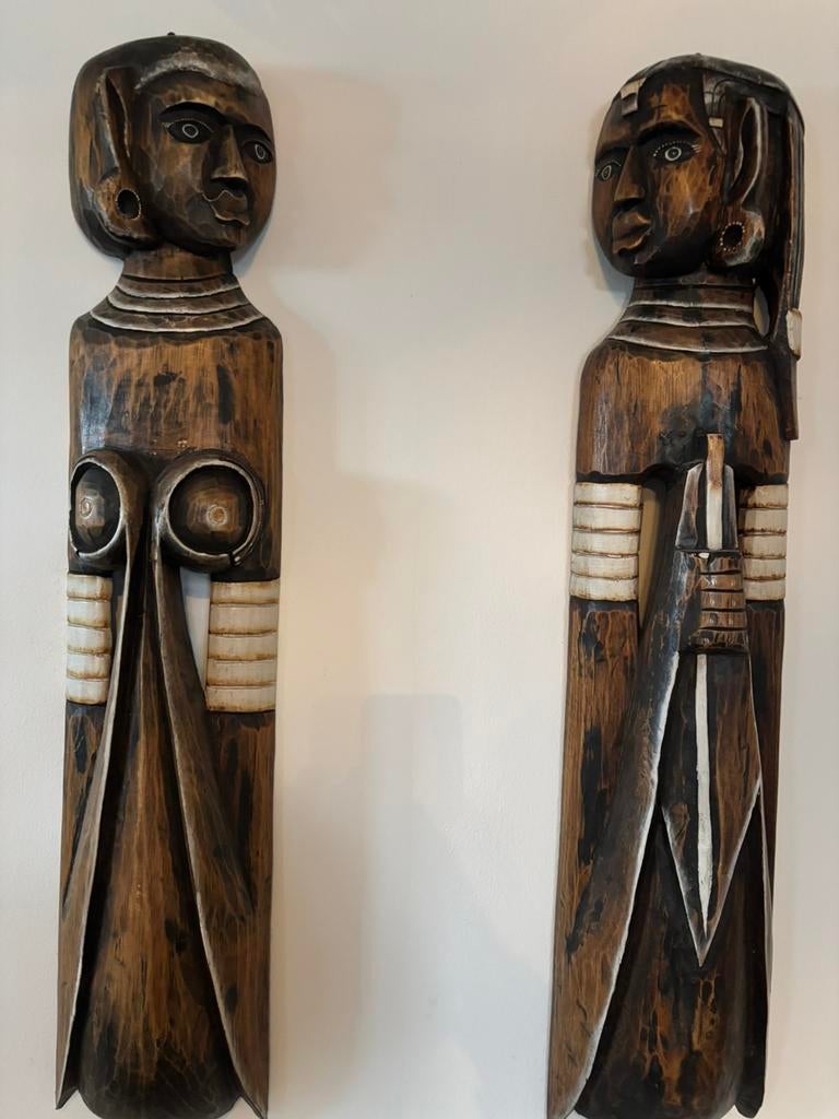 Afrikaanse houten wand poppen, Antiek en Kunst, Ophalen