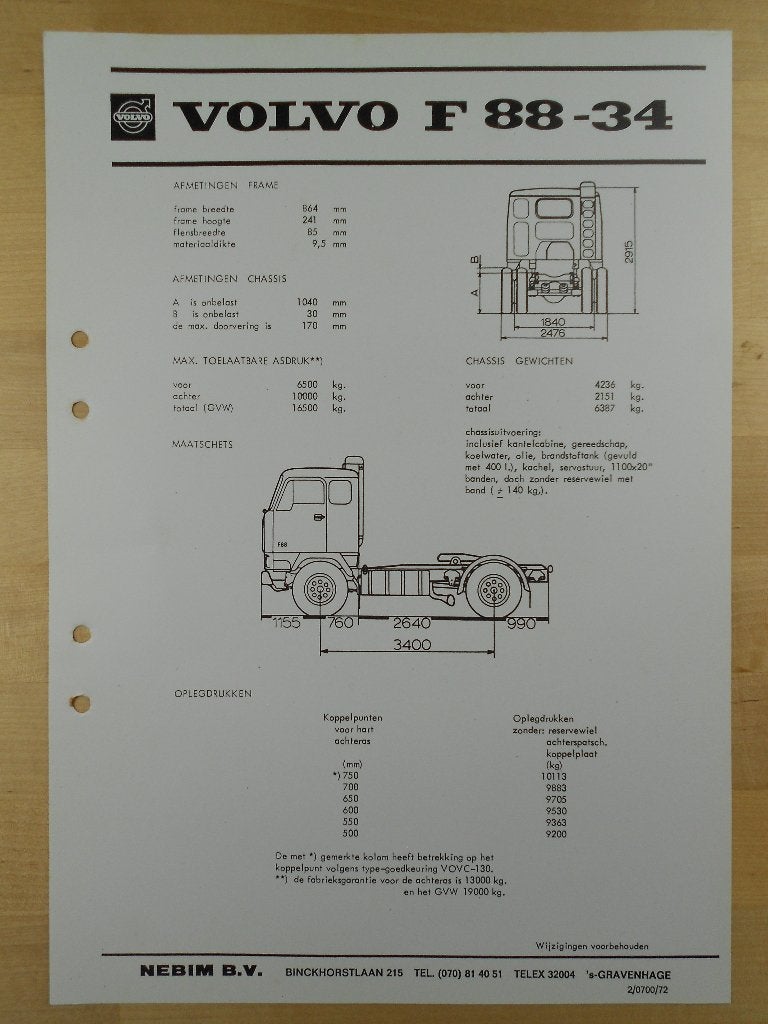 Volvo F88 Technische Specificatie Brochure 1972 – 4x2, Volvo, Zo goed als nieuw, Volvo, Ophalen of Verzenden