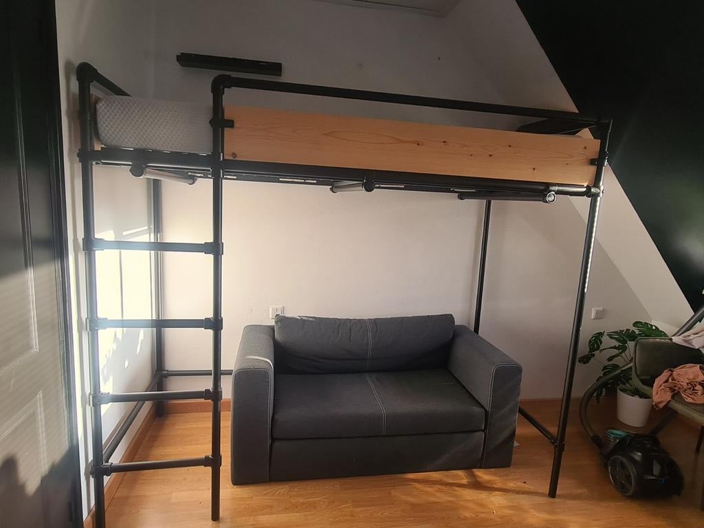 Eenpersoons hoogslaper,  industriële look, Ophalen, Eenpersoons, Zo goed als nieuw, 90 cm