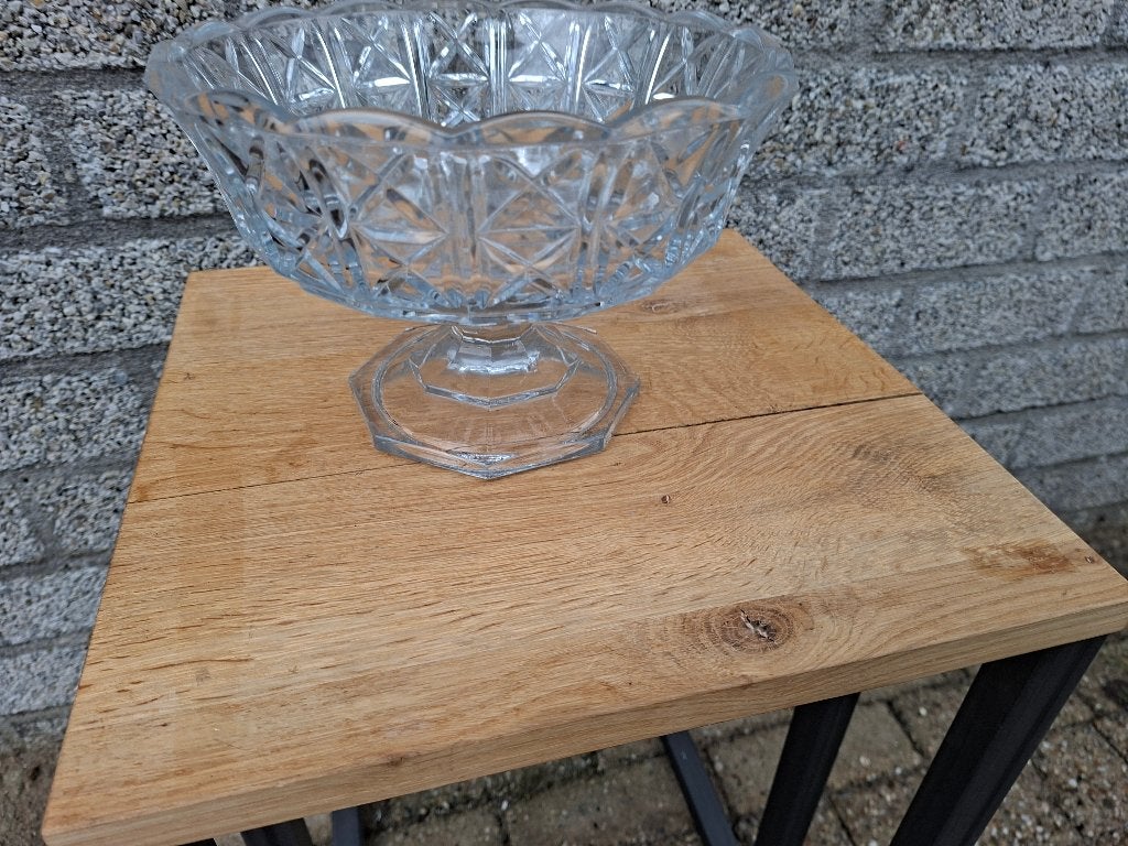 mooie oude geslepen glazen fruitschaal op voet, Antiek en Kunst, Ophalen of Verzenden
